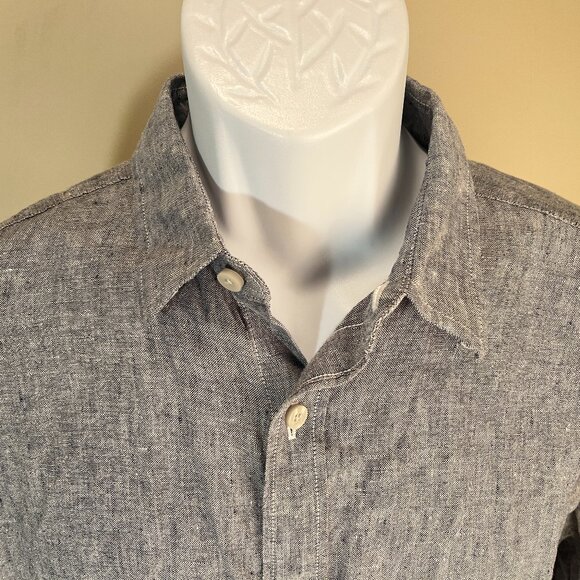 UNTUCKit Men's blue chambray 100% Linen Slim Fit shirt Large L l/s EUC - Picture 1 of 5